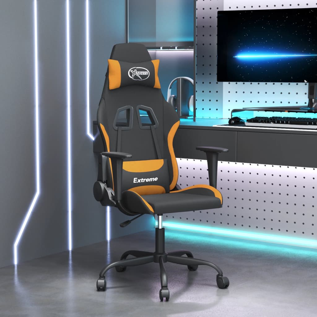 vidaXL Masažni gaming stol črno in oranžno blago