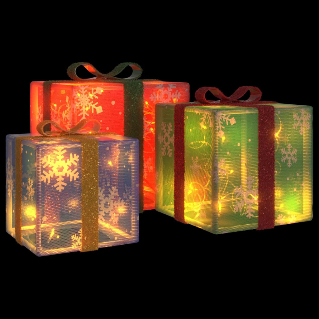 vidaXL Osvetljene božične škatle 3 kosi 64 LED toplo bela