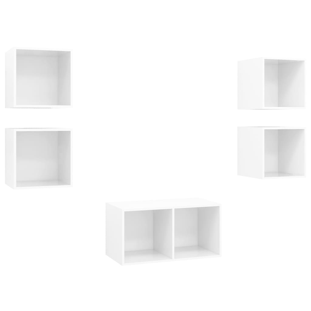 vidaXL Komplet TV omaric 5-delni visok sijaj bela iverna plošča