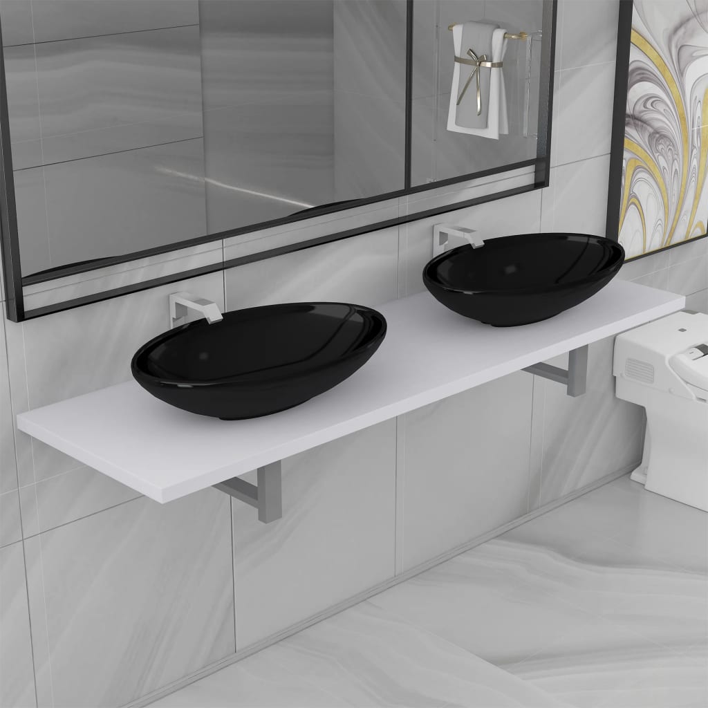 vidaXL Tridelni komplet kopalniškega pohištva iz keramike bel