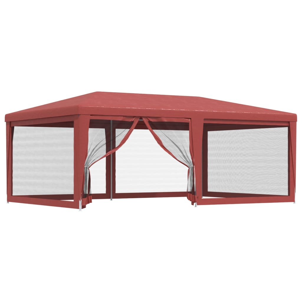 vidaXL Vrtni šotor s 6 mrežastimi stranicami rdeč 6x4 m HDPE