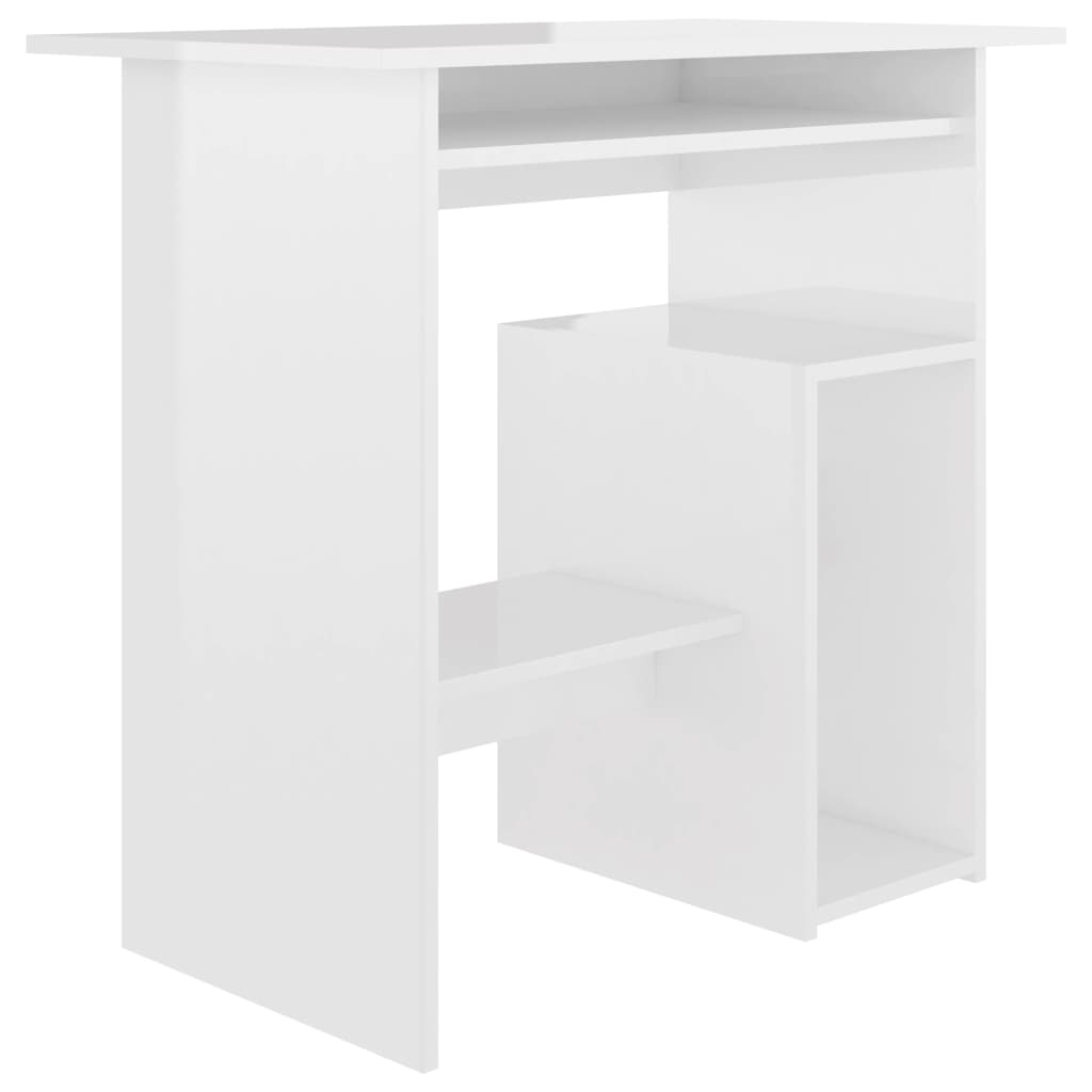 vidaXL Pisalna miza visok sijaj bela 80x45x74 cm iverna plošča
