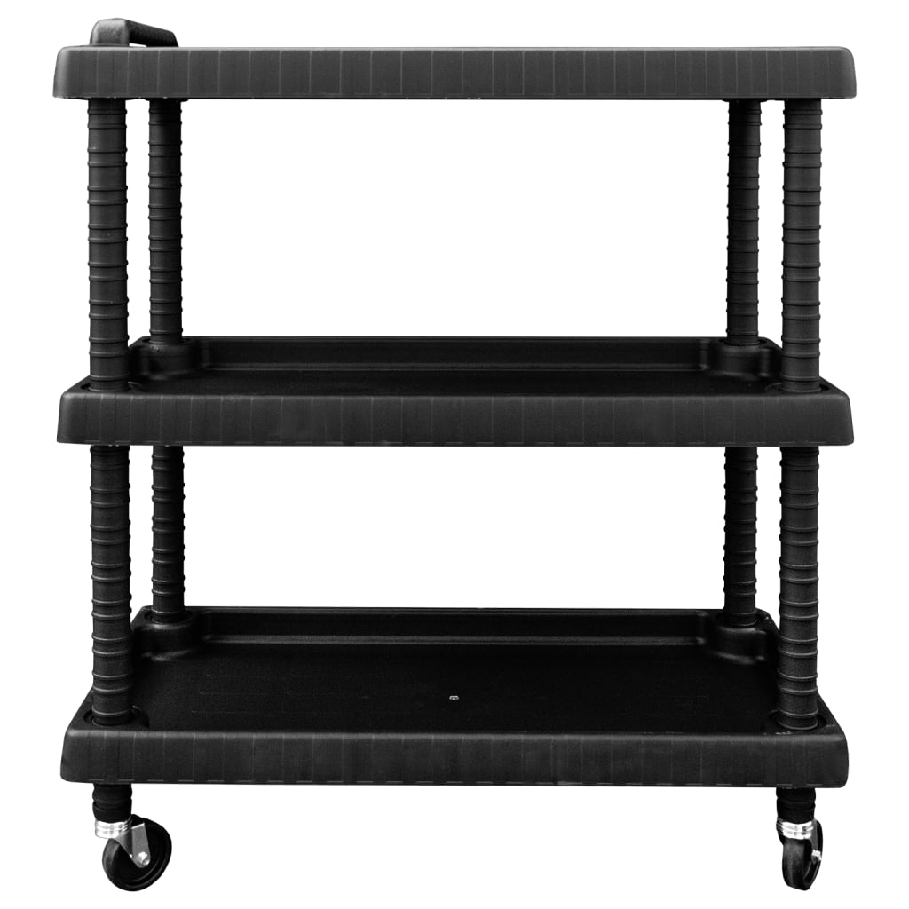 vidaXL Delavniški voziček za orodje 3-nadstropni črn 75x37,5x92 cm PP