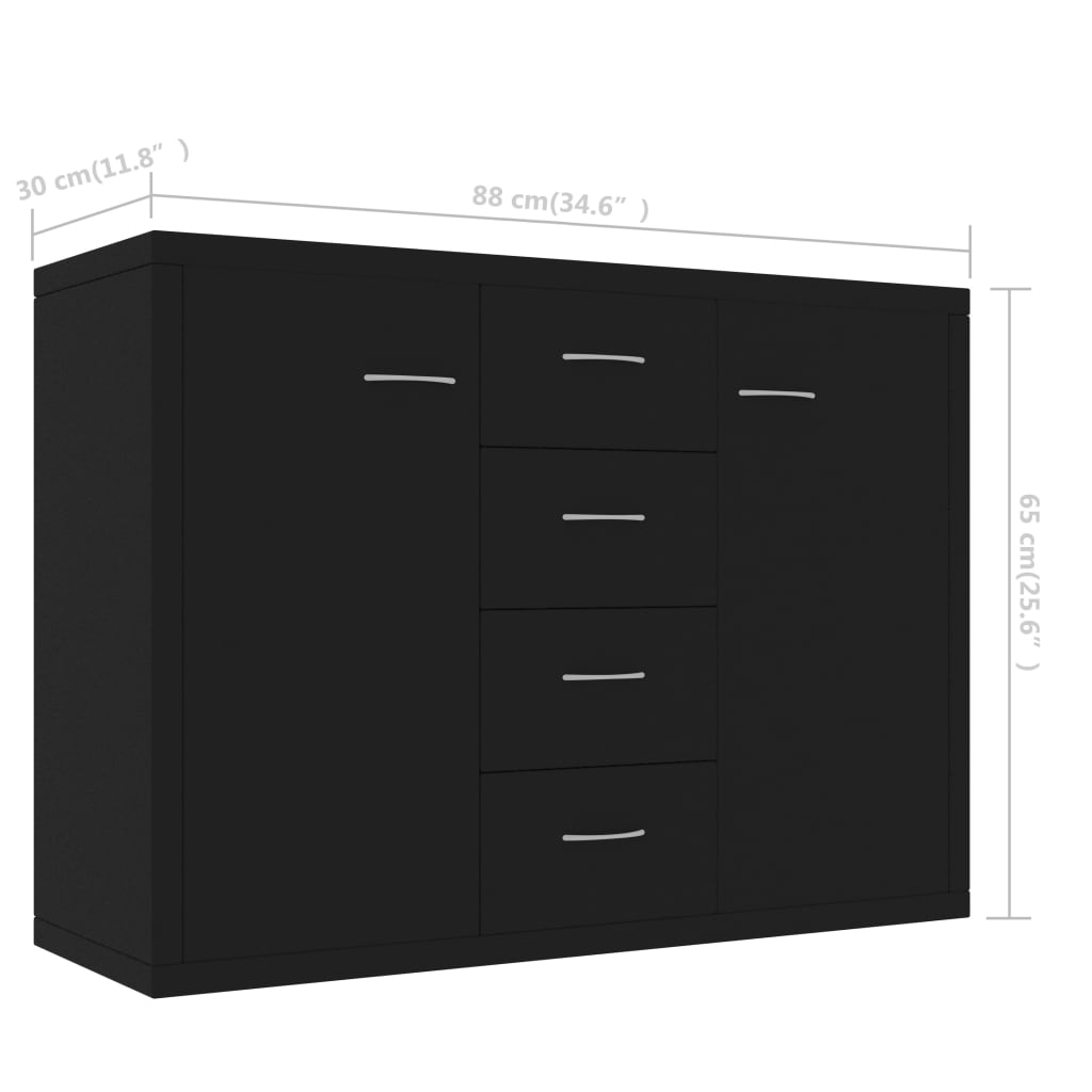 vidaXL Komoda črna 88x30x65 cm iverna plošča