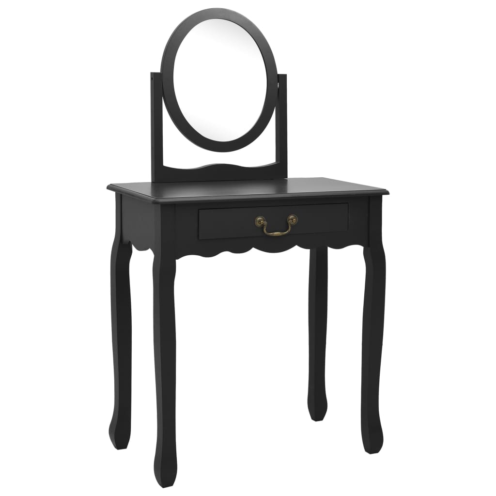 vidaXL Mizica za ličenje s stolčkom črna 65x36x128cm pavlovnija in MDF