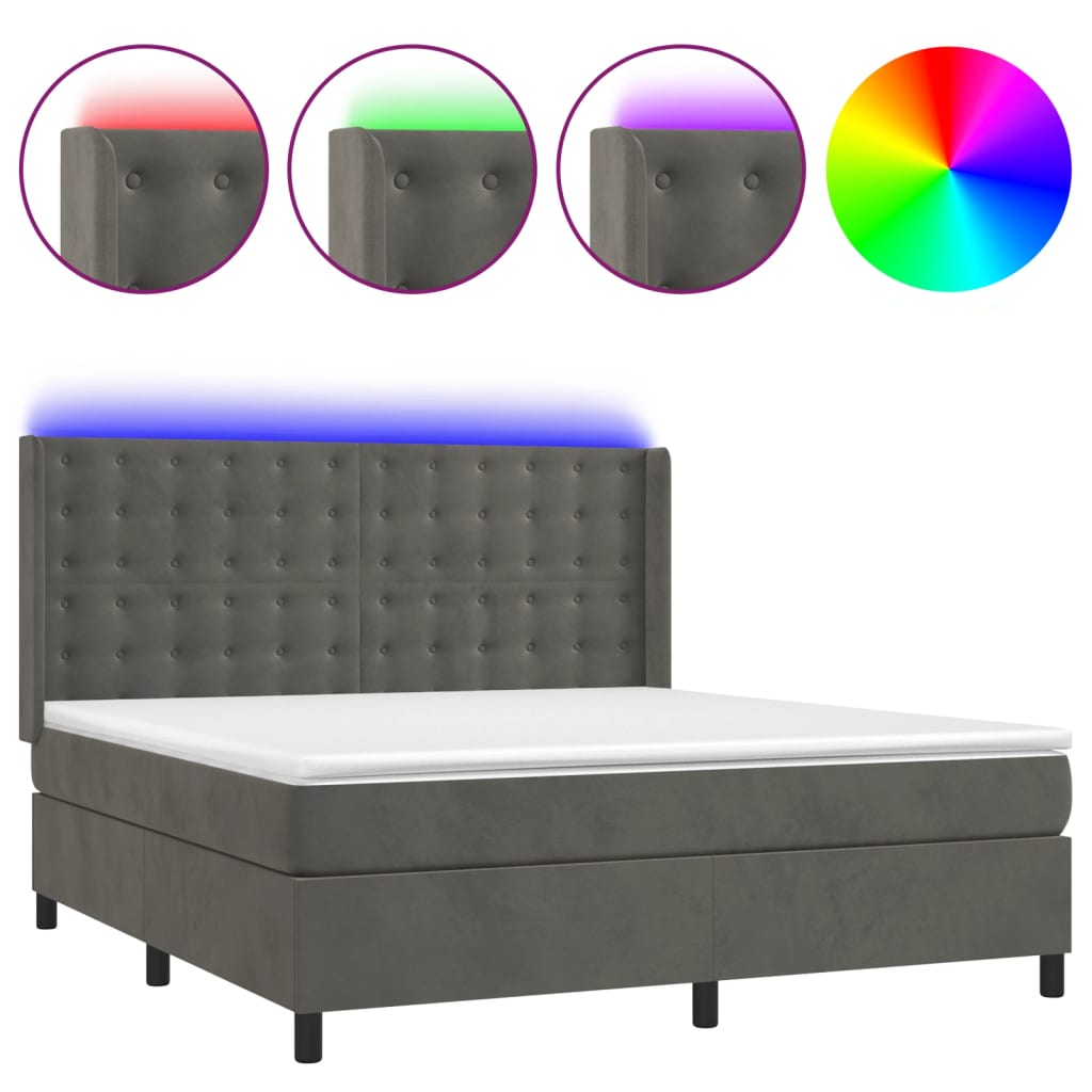 vidaXL Box spring postelja z vzmetnico LED temno siva 160x200 cm žamet