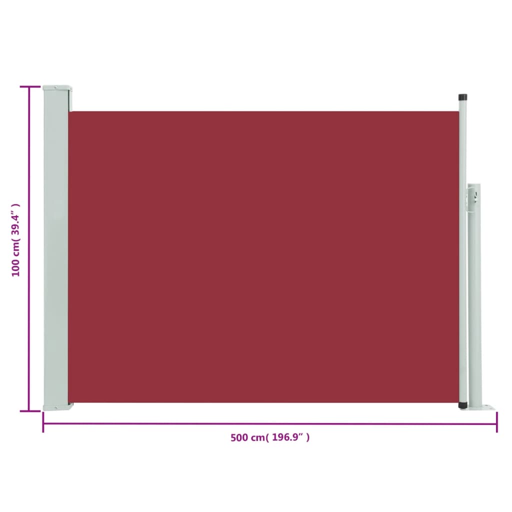 vidaXL Zložljiva stranska tenda za teraso 100x500 cm rdeča