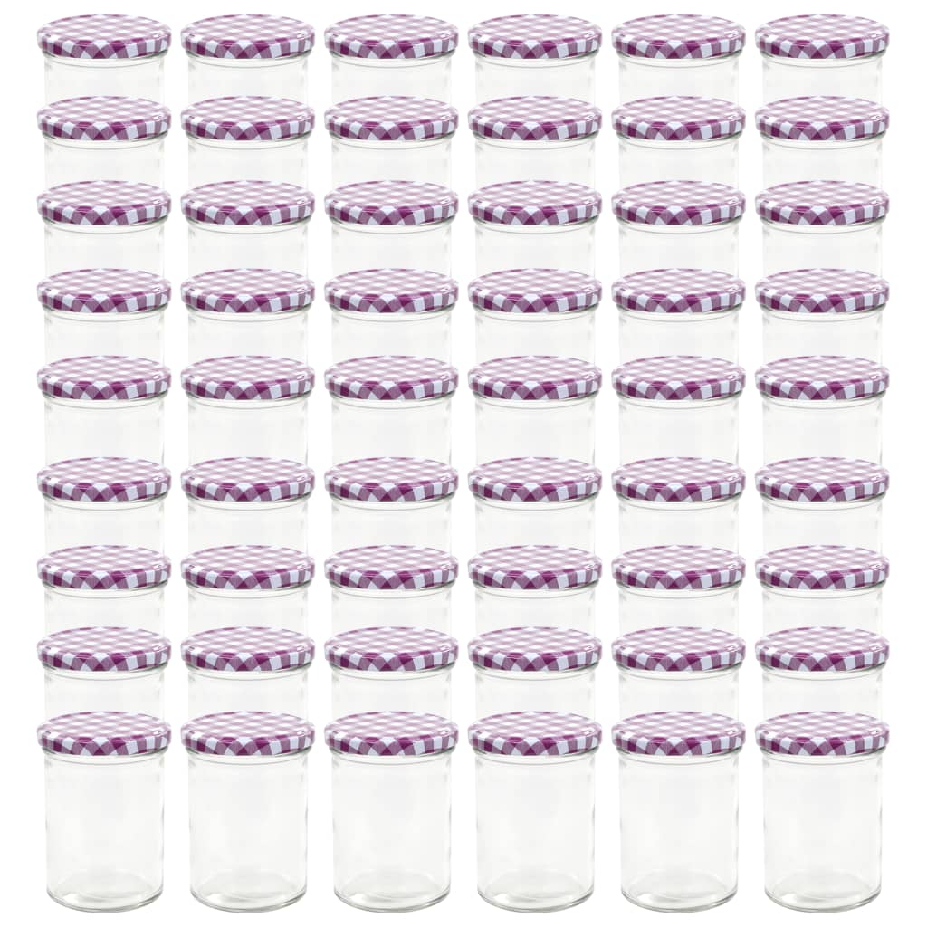 vidaXL Stekleni kozarci z belimi in vijoličnimi pokrovi 48 kosov 400ml