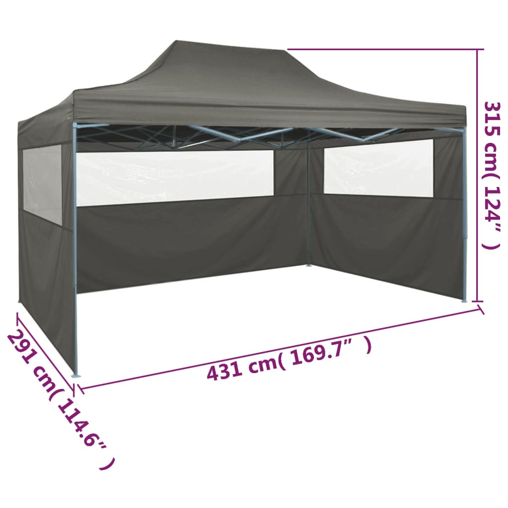 vidaXL Zložljiv šotor s 3 stenami 3x4,5 m antracitne barve