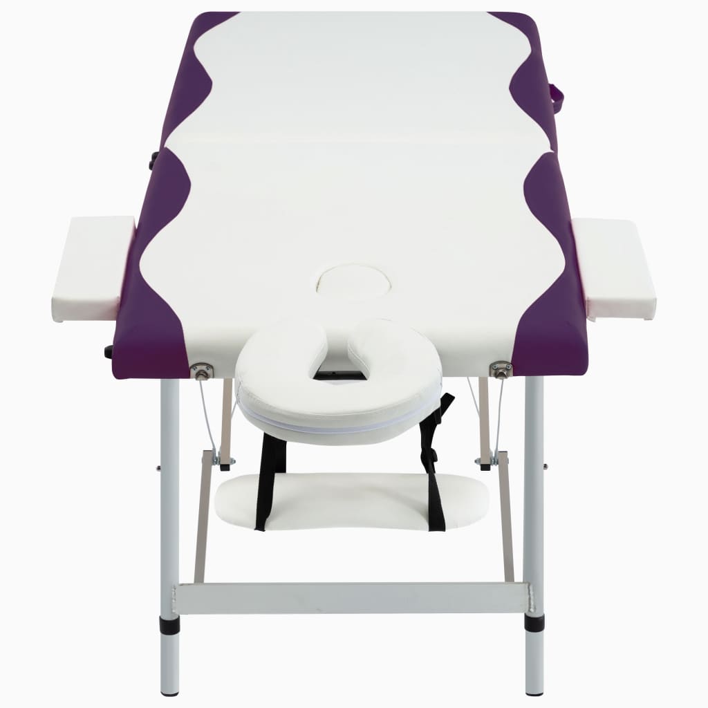 vidaXL 2-conska zložljiva masažna miza aluminij bela in vijolična
