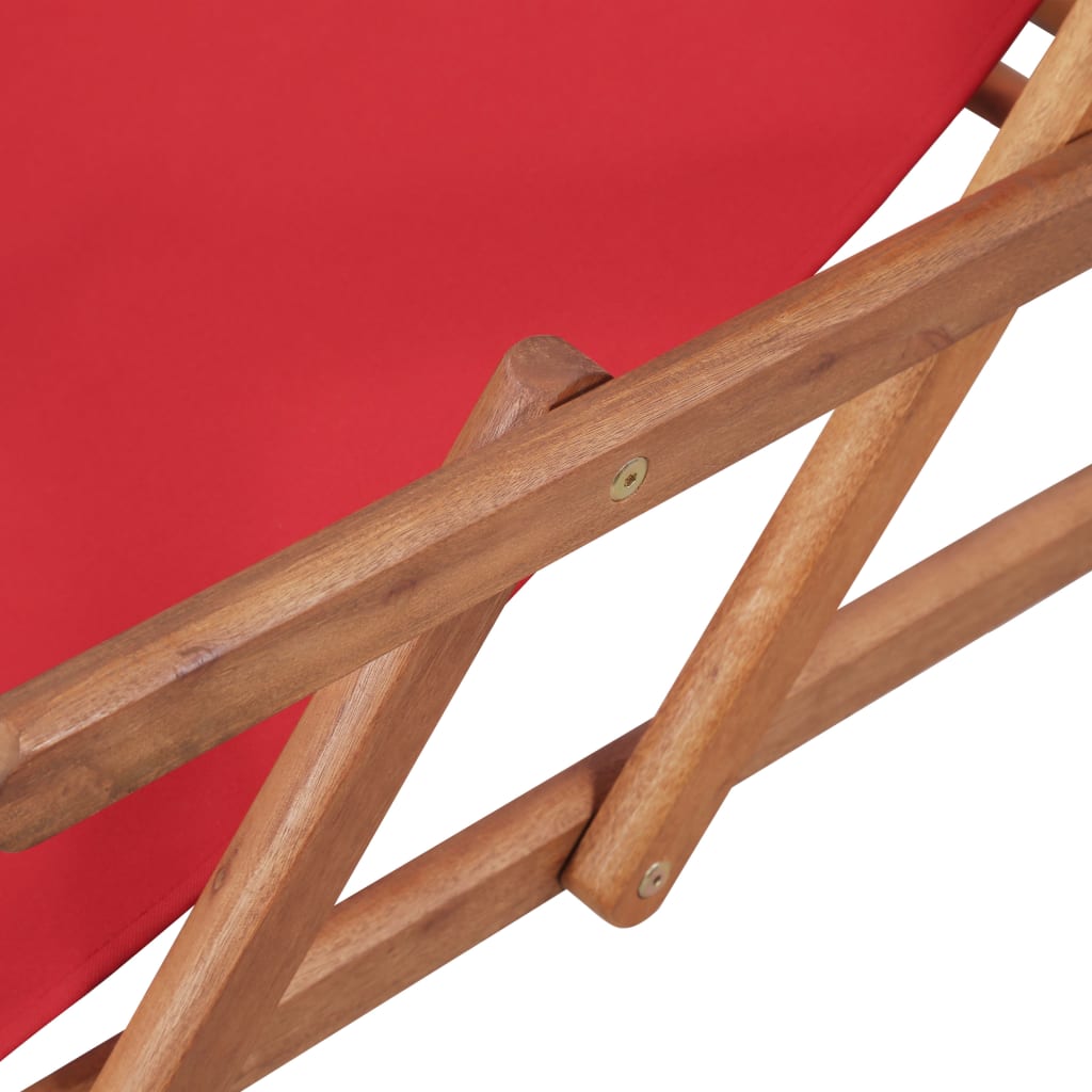 vidaXL Zložljiv stol za na plažo blago in lesen okvir rdeče barve