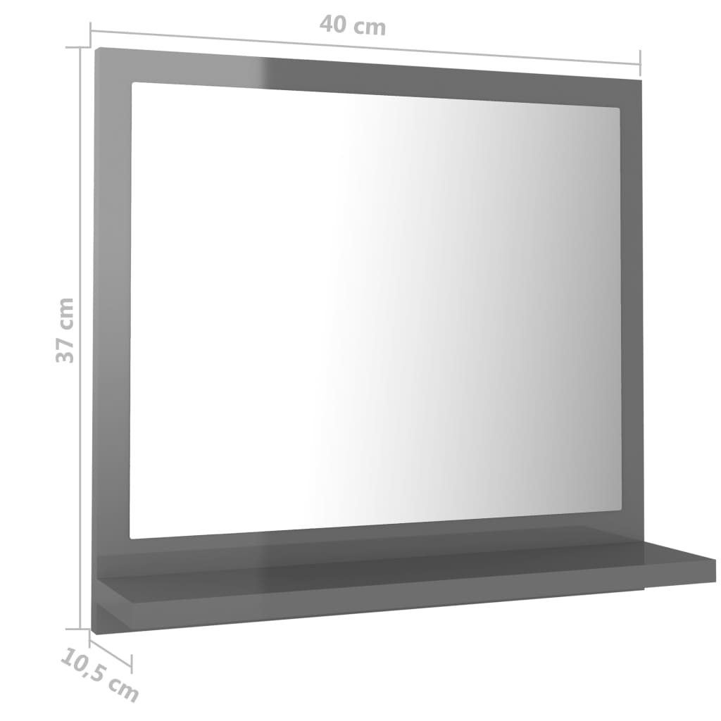 vidaXL Kopalniško ogledalo visok sijaj sivo 40x10,5x37 cm iverna pl.