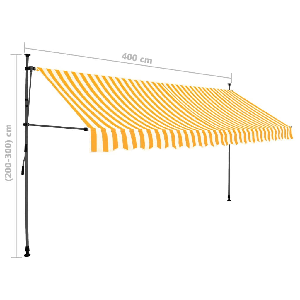 vidaXL Ročno zložljiva tenda z LED lučkami 400 cm bela in oranžna