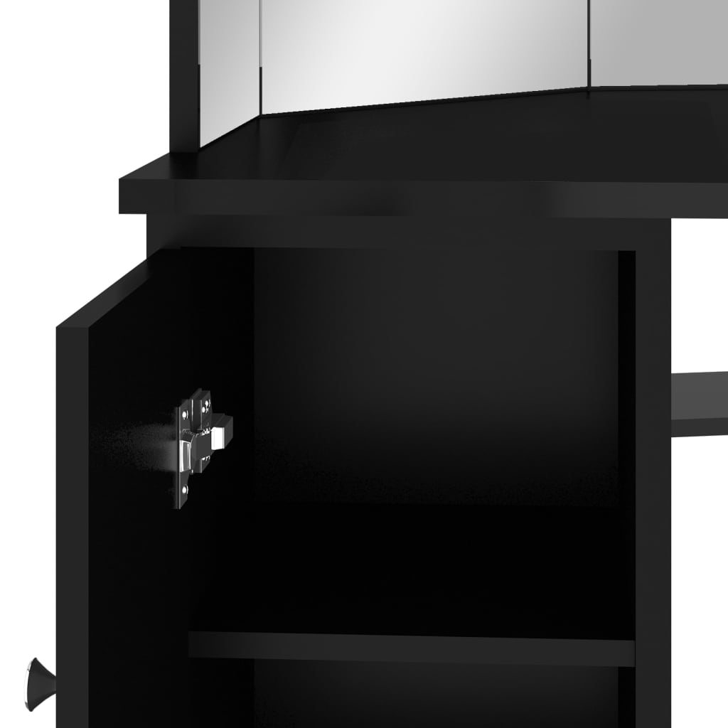 vidaXL Kotna mizica za ličenje z LED lučkami črna 111x54x141,5 cm