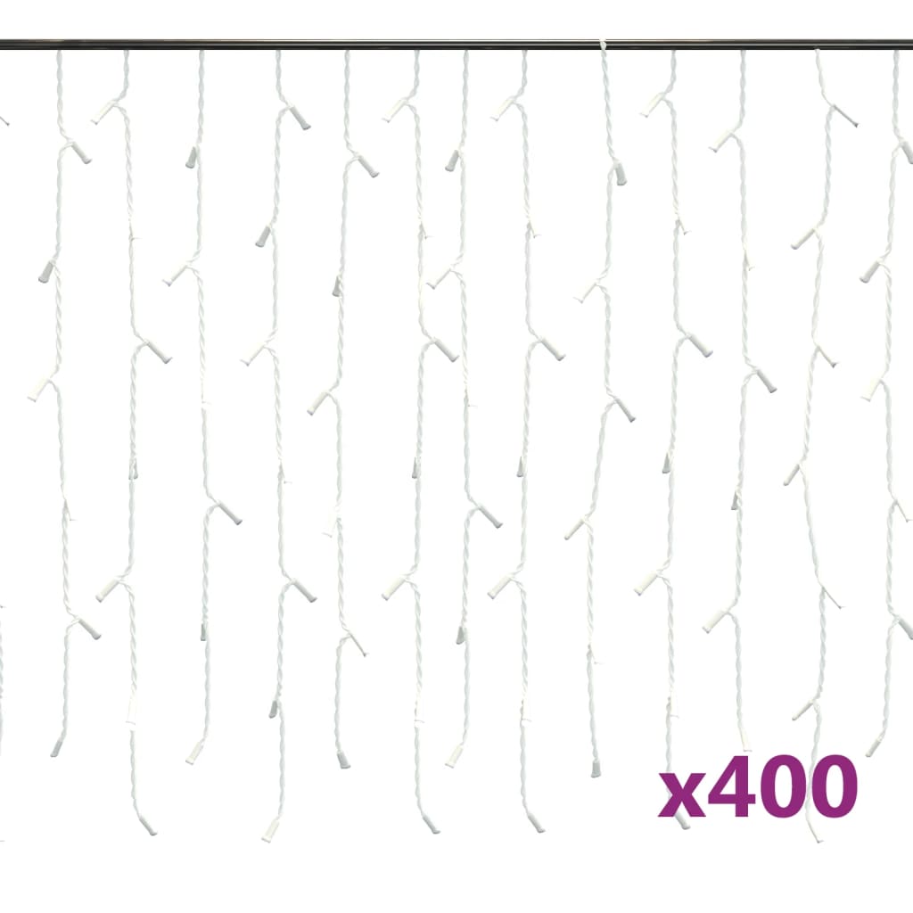 vidaXL LED zavesa ledene sveče 10 m 400 hladno belih LED lučk