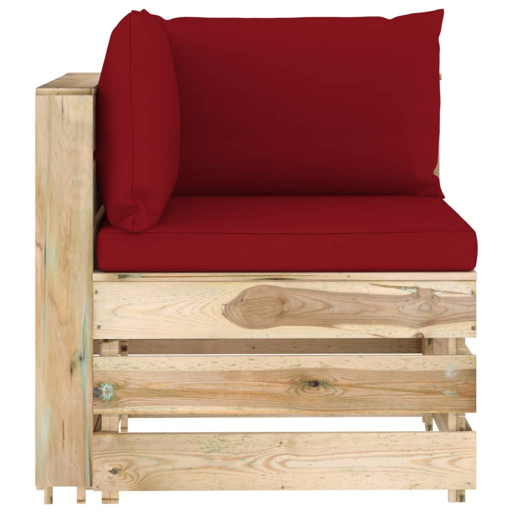 vidaXL Sekcijski kotni kavč z blazinami zelen impregniran les