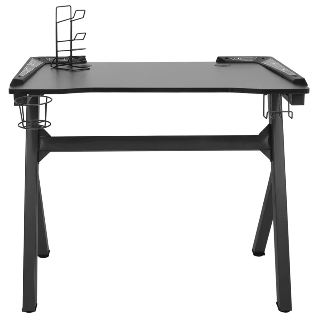 vidaXL Gaming miza LED z nogami Y-oblike črna 90x60x75 cm