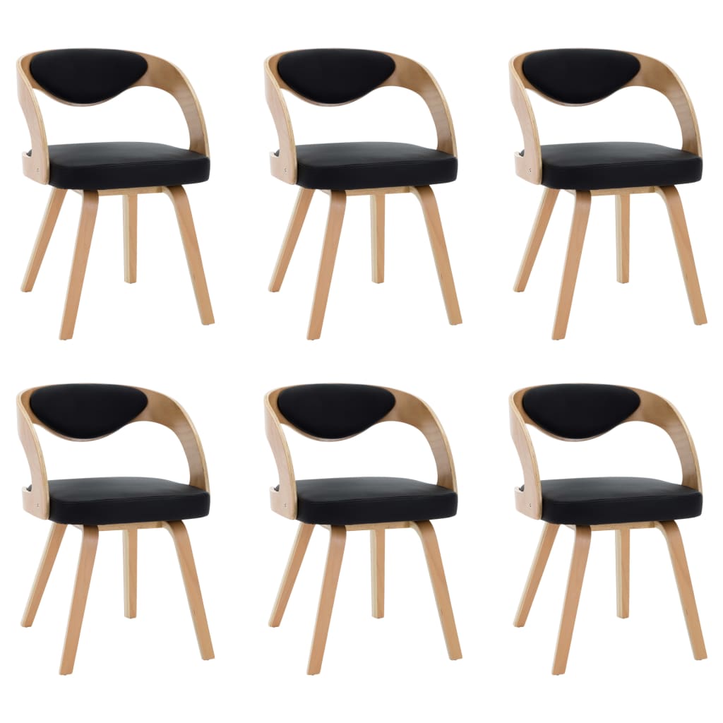vidaXL Jedilni stoli 6 kosov črni ukrivljen les in umetno usnje
