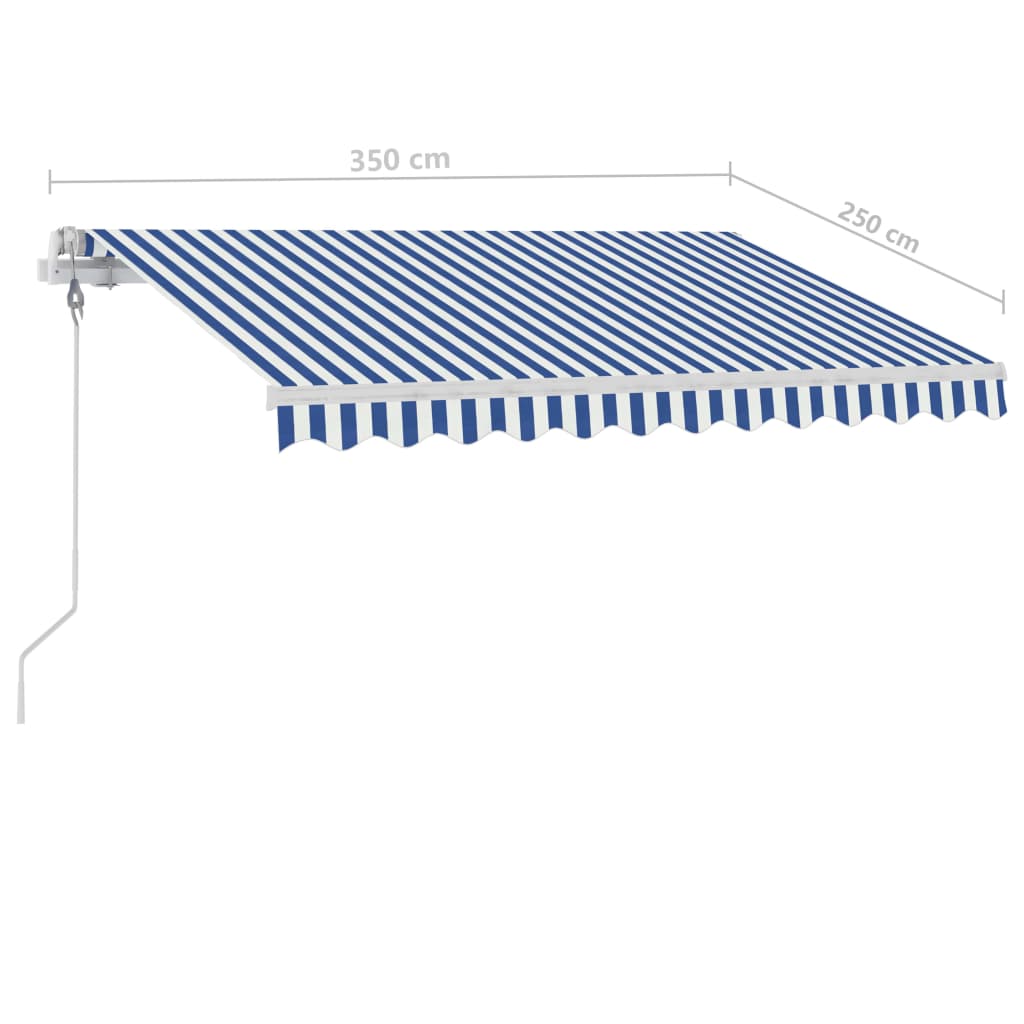 vidaXL Avtomatska tenda LED + senzor 350x250 cm modra in bela