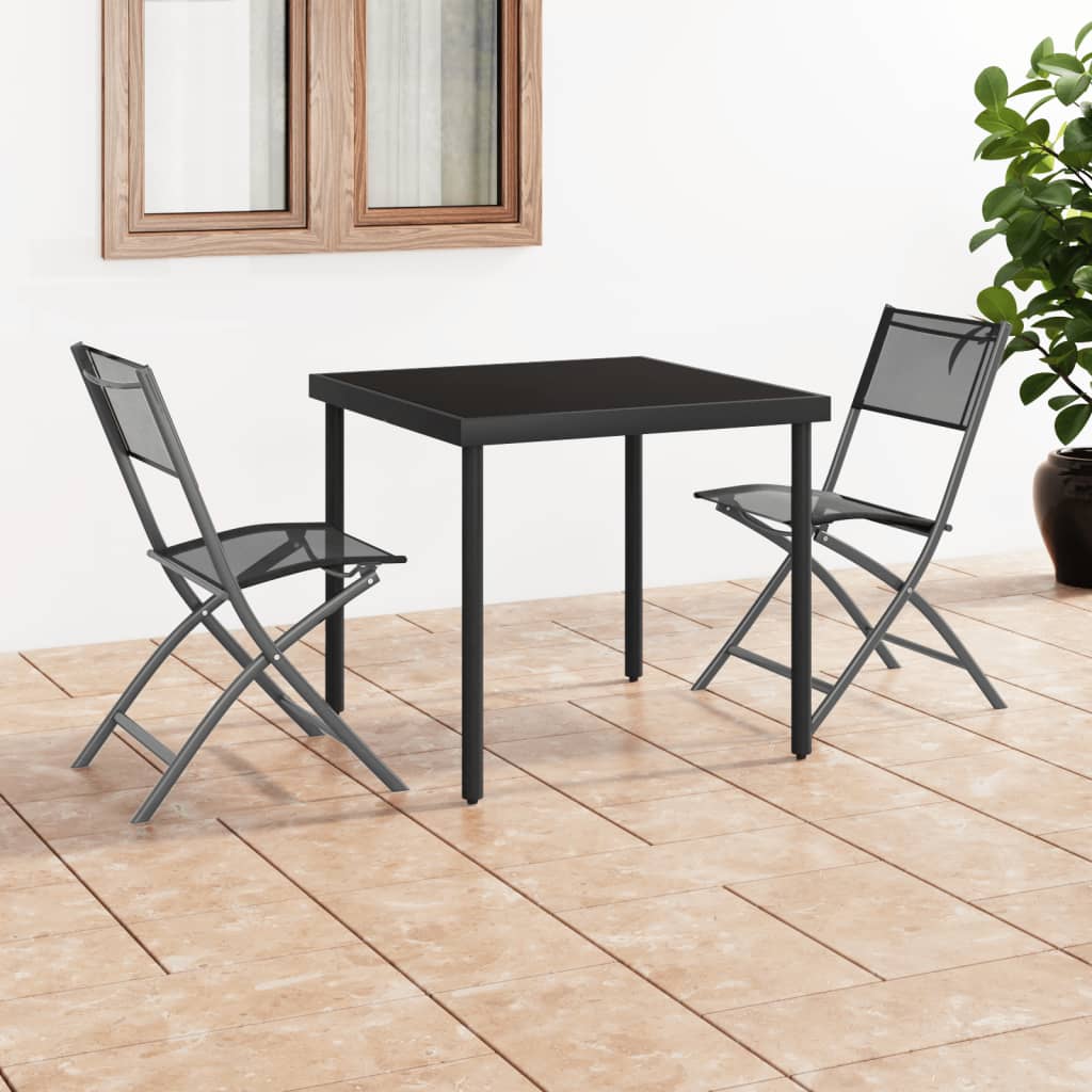 vidaXL Zložljivi zunanji stoli 2 kosa črno jeklo in tekstil
