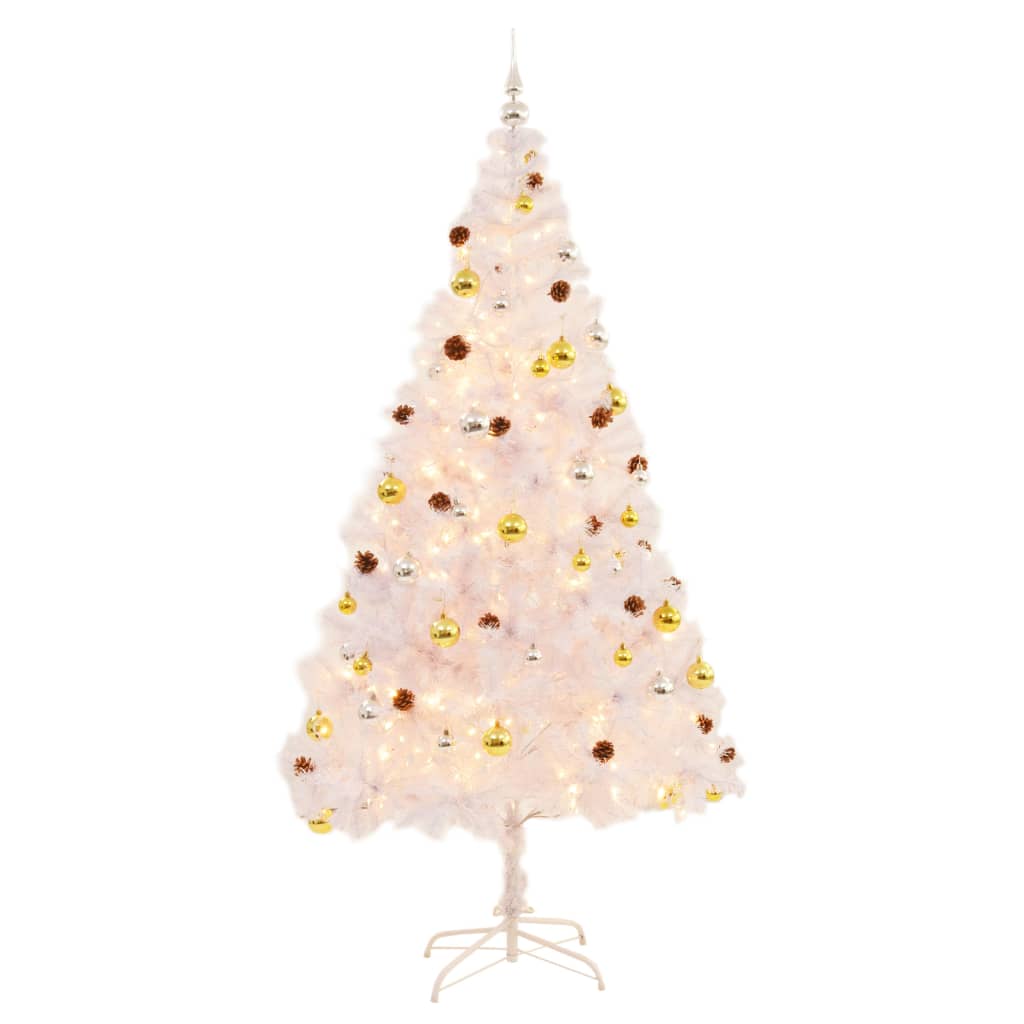 vidaXL Umetna osvetljena novoletna jelka z bučkami bela 210 cm