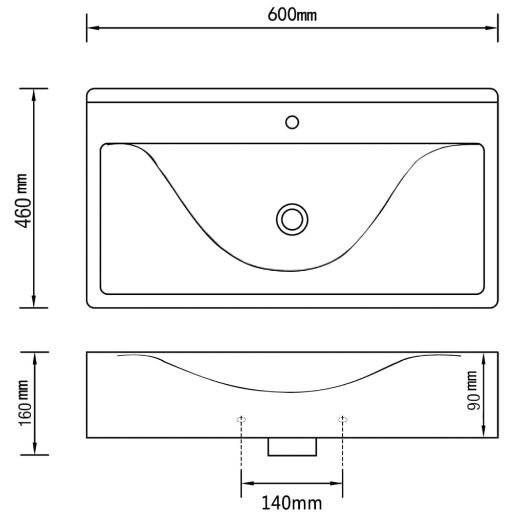 vidaXL Keramični umivalnik pravokoten črn z odprtino za pipo 60x46 cm