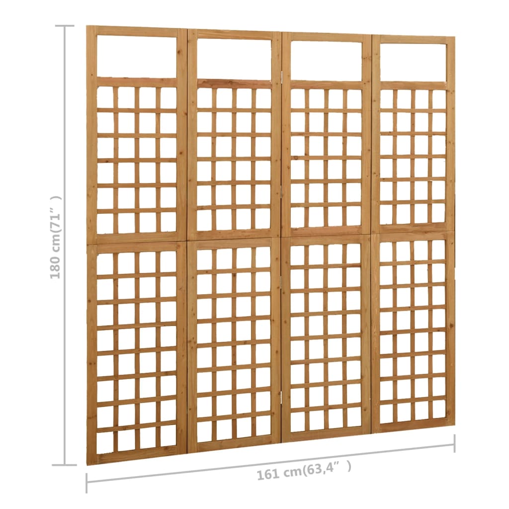 vidaXL 4-delni paravan/mreža iz lesa jelke 161x180 cm