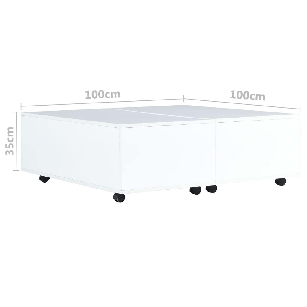 vidaXL Klubska mizica visok sijaj bela 100x100x35 cm