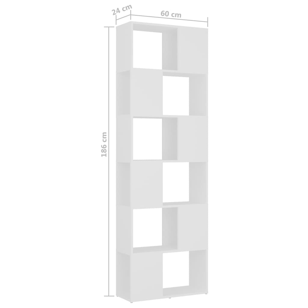 vidaXL Knjižna omara za razdelitev prostora bela 60x24x186 cm