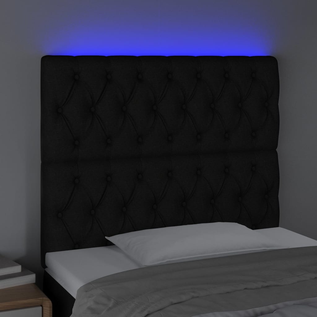 vidaXL LED posteljno vzglavje črno 90x7x118/128 cm blago