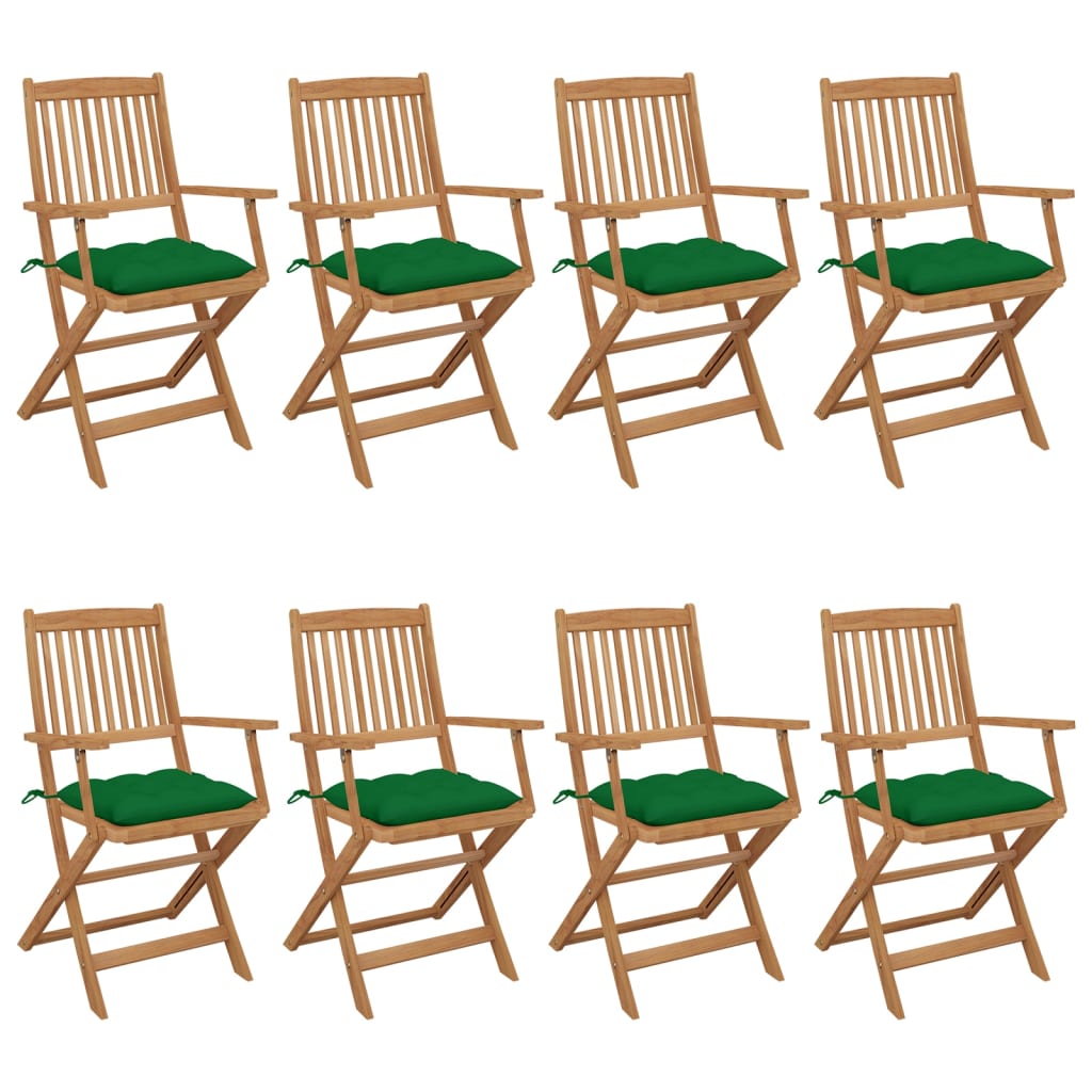 vidaXL Zložljivi vrtni stoli 8 kosov z blazinami trden akacijev les