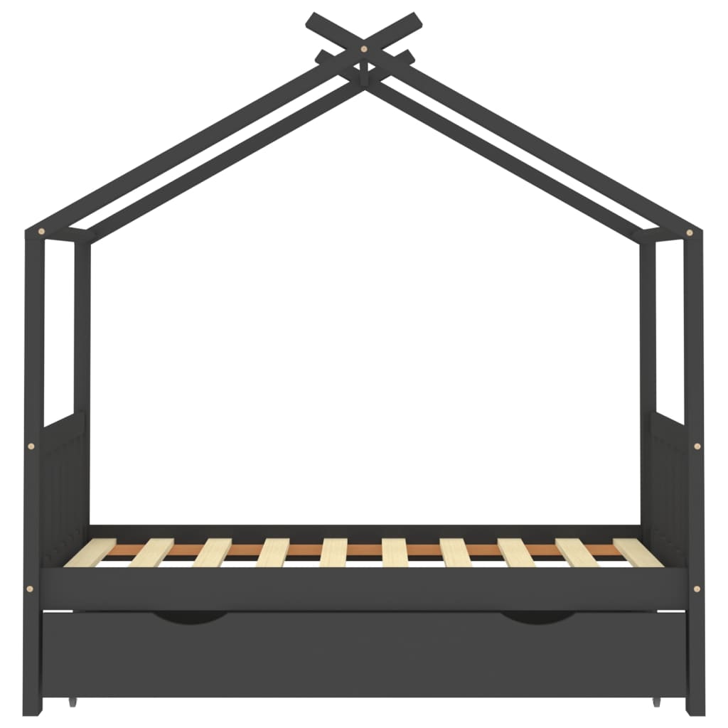 vidaXL Otroški posteljni okvir s predalom temno siva borovina 80x160cm