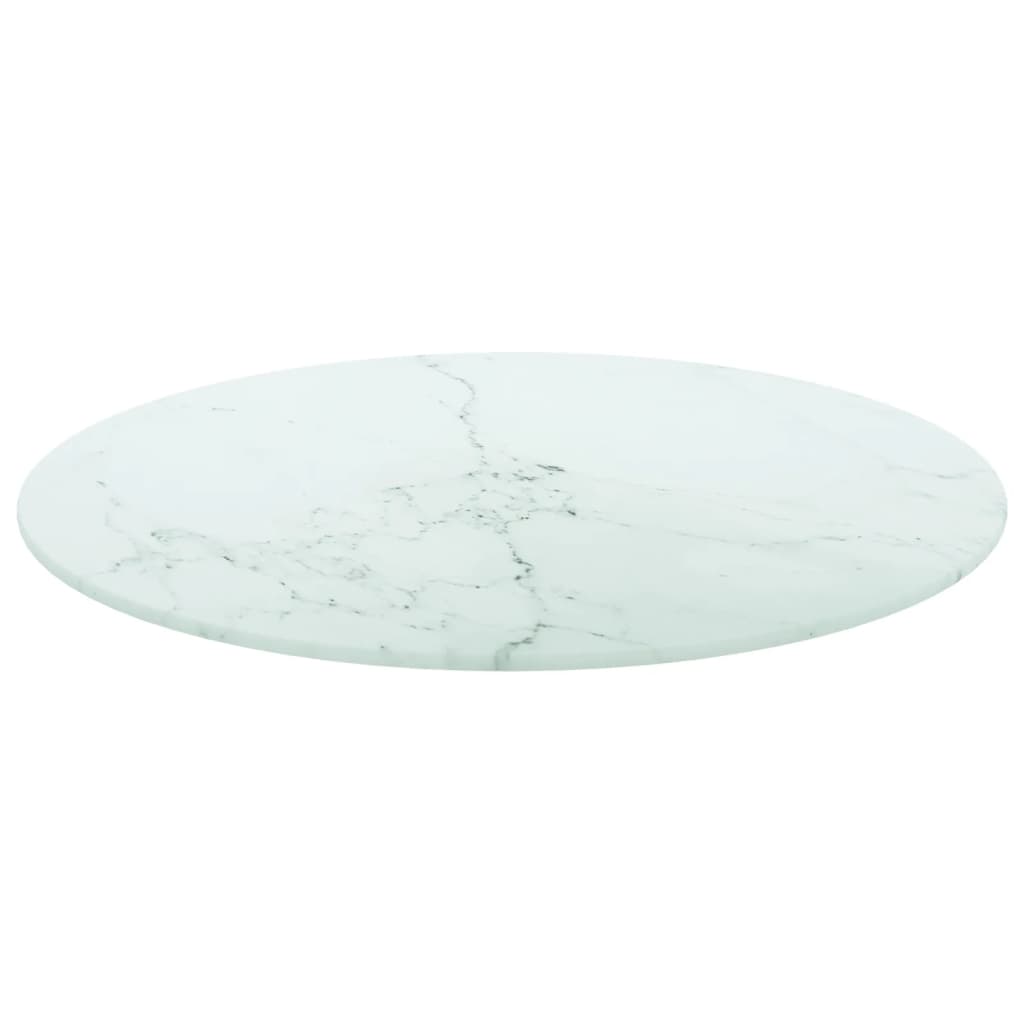 vidaXL Mizna plošča bela Ø50x0,8 cm kaljeno steklo z marmorjem