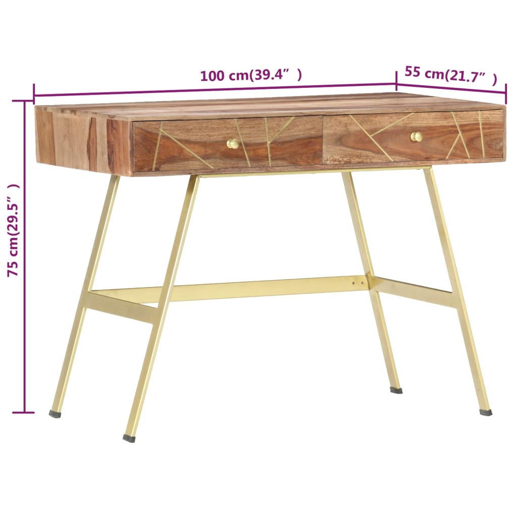 vidaXL Pisalna miza s predali 100x55x75 cm trden palisander
