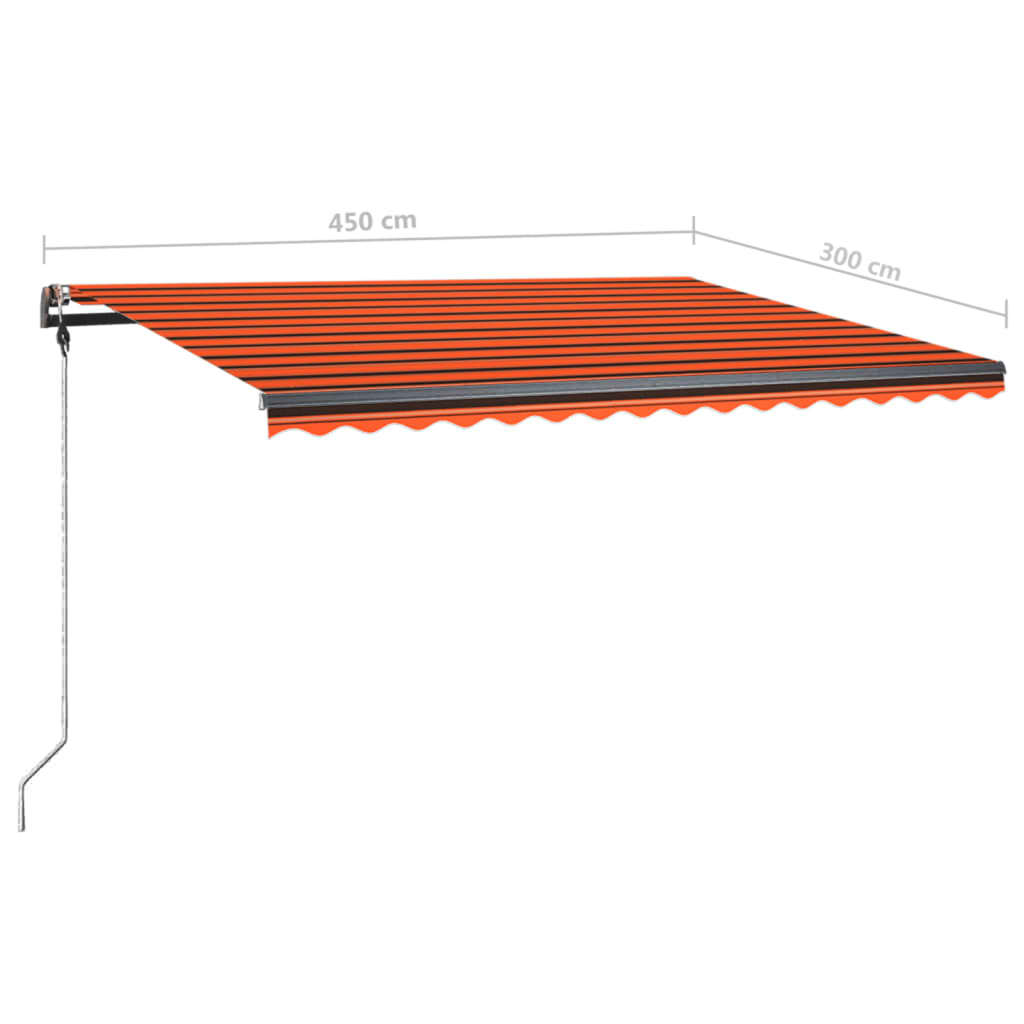 vidaXL Ročno zložljiva tenda z LED lučkami 450x300 cm oranžna in rjava