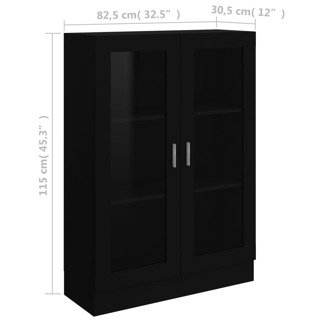 vidaXL Vitrina črna 82,5x30,5x115 cm iverna plošča