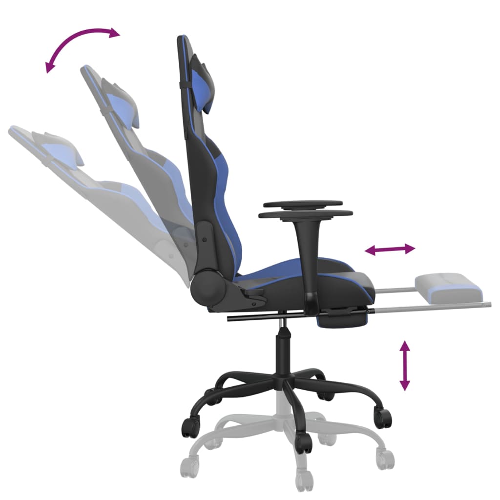 vidaXL Masažni gaming stol z oporo za noge črno in modro umetno usnje
