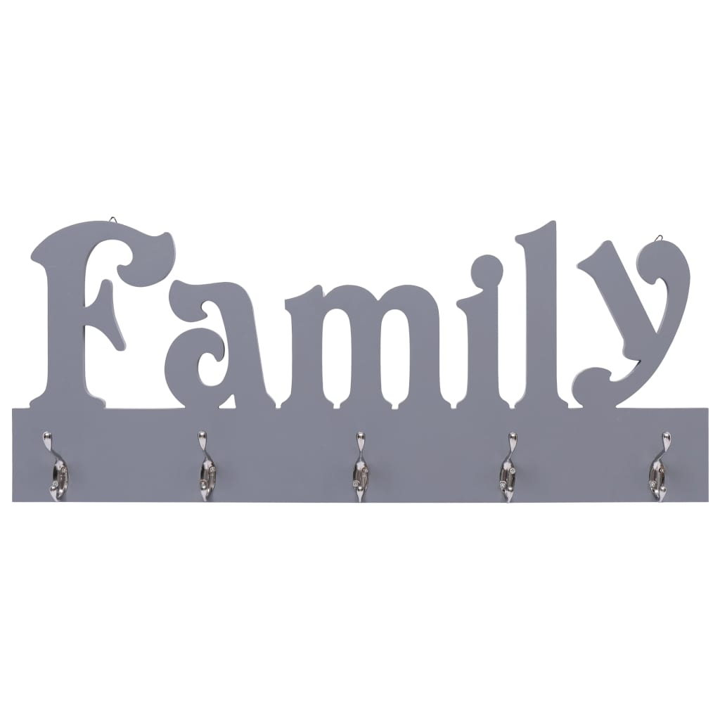 vidaXL Stenski obešalnik za plašče FAMILY siv 74x29,5 cm