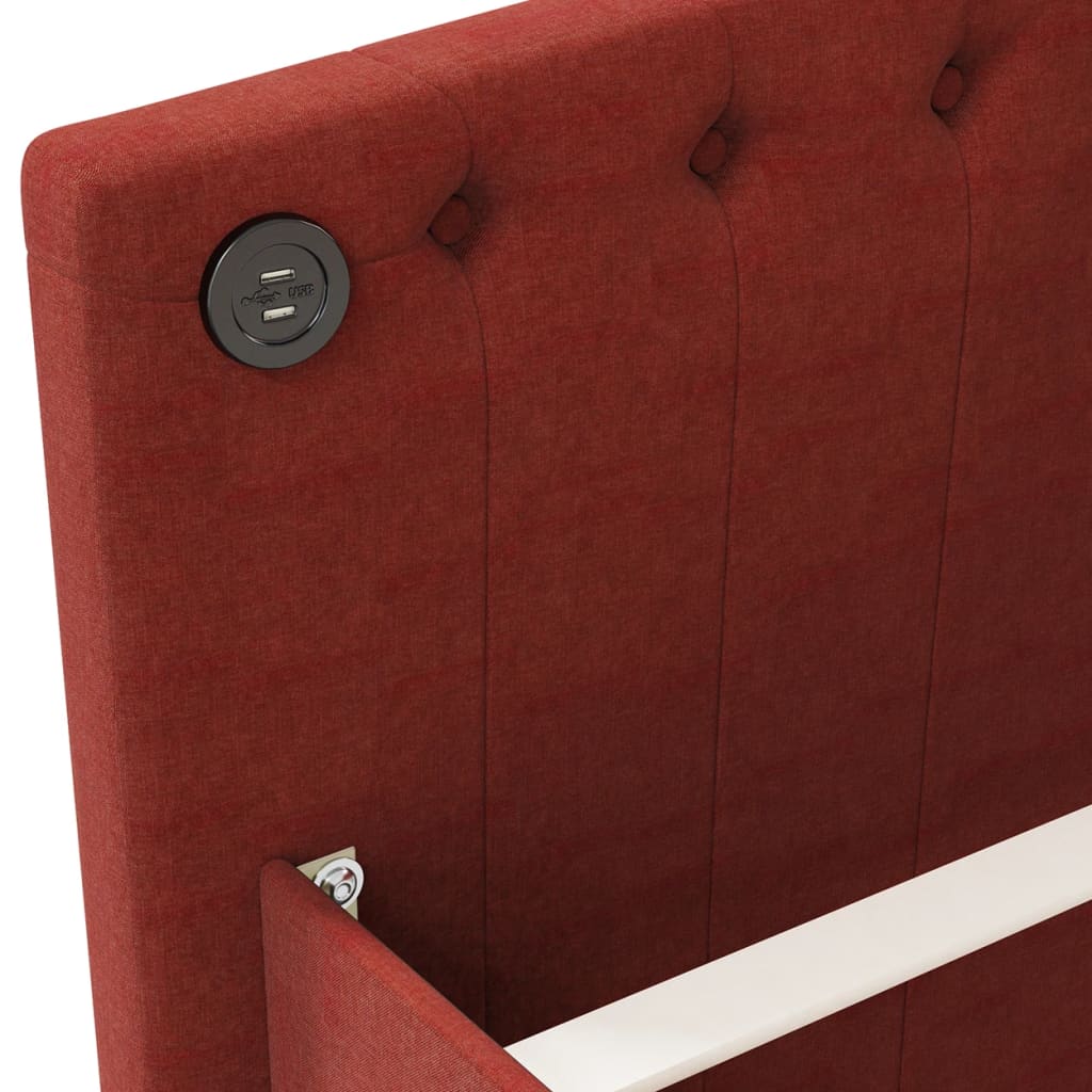vidaXL Dnevna postelja USB vinsko rdeče blago 90x200 cm
