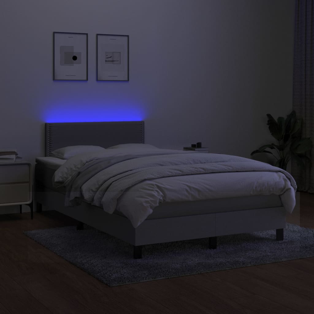 vidaXL Box spring postelja z vzmetnico LED sv. siva 120x200 cm blago