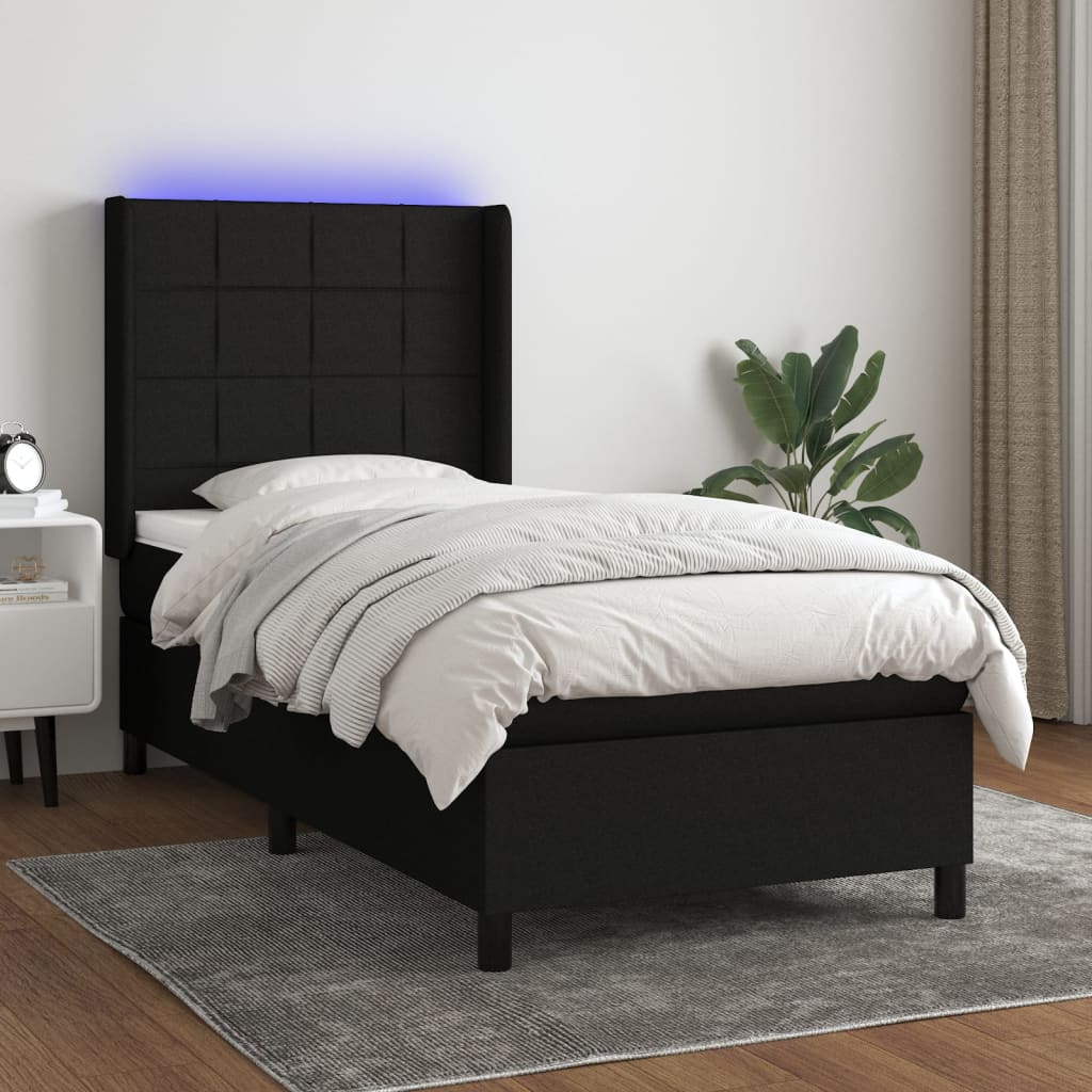 vidaXL Box spring postelja z vzmetnico LED črna 80x200 cm blago