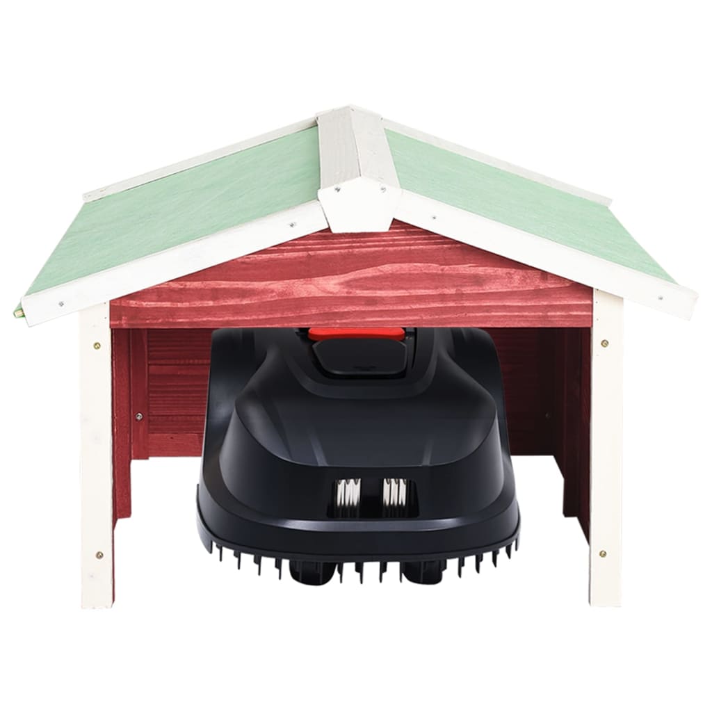 vidaXL Garaža za robotsko kosilnico 72x87x50 cm rdeča in bela lesena