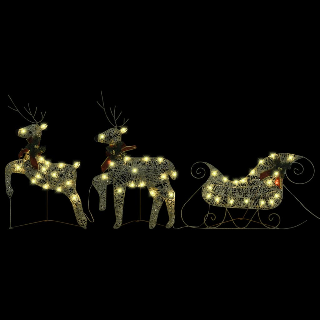 vidaXL Zunanji božični jeleni s sanmi 100 LED lučk zlati