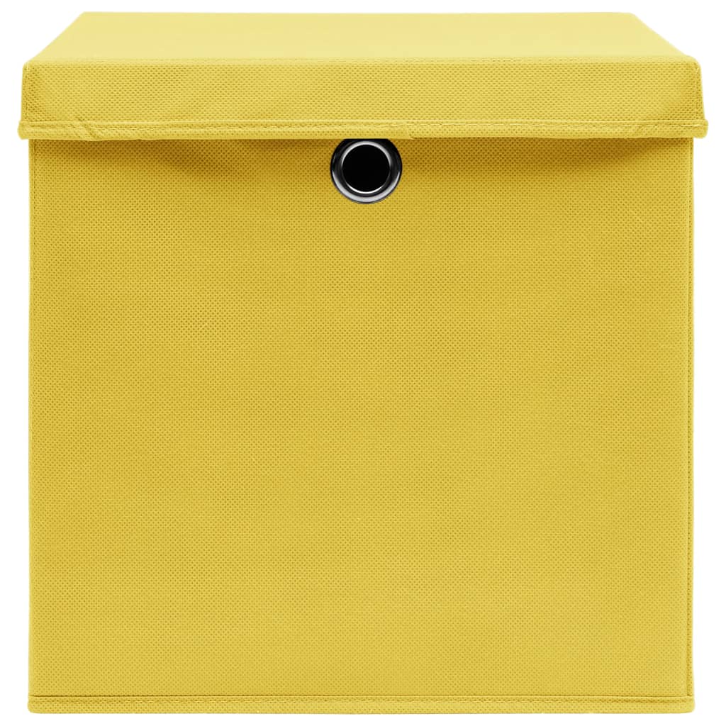 vidaXL Škatle za shranjevanje s pokrovi 10 kosov rumene 32x32x32 cm