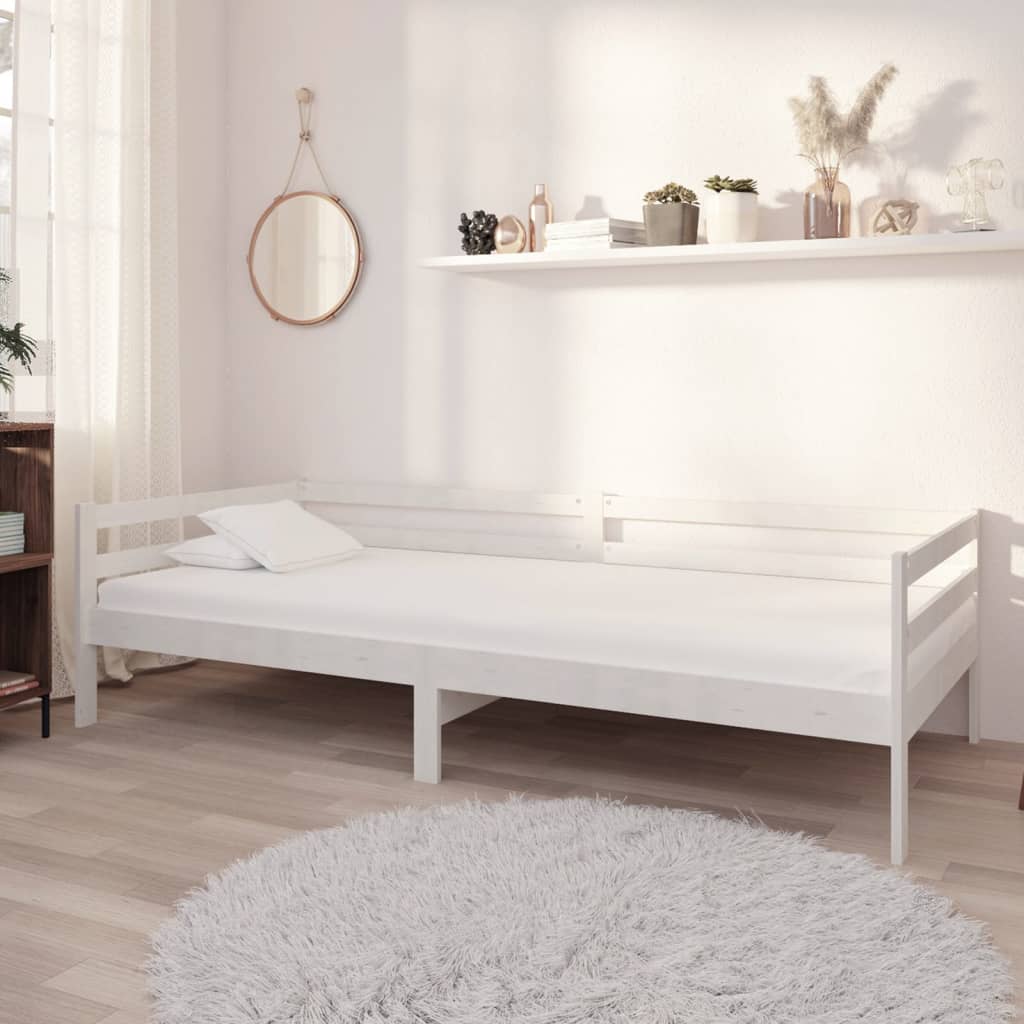 vidaXL Dnevna postelja z vzmetnico 90x200 cm bela trdna borovina