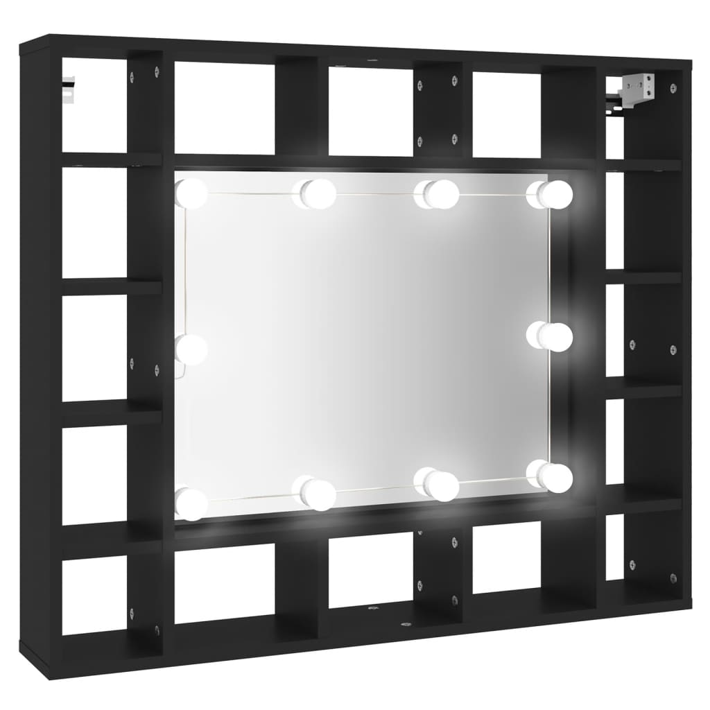 vidaXL LED omarica z ogledalom črna 91x15x76,5 cm