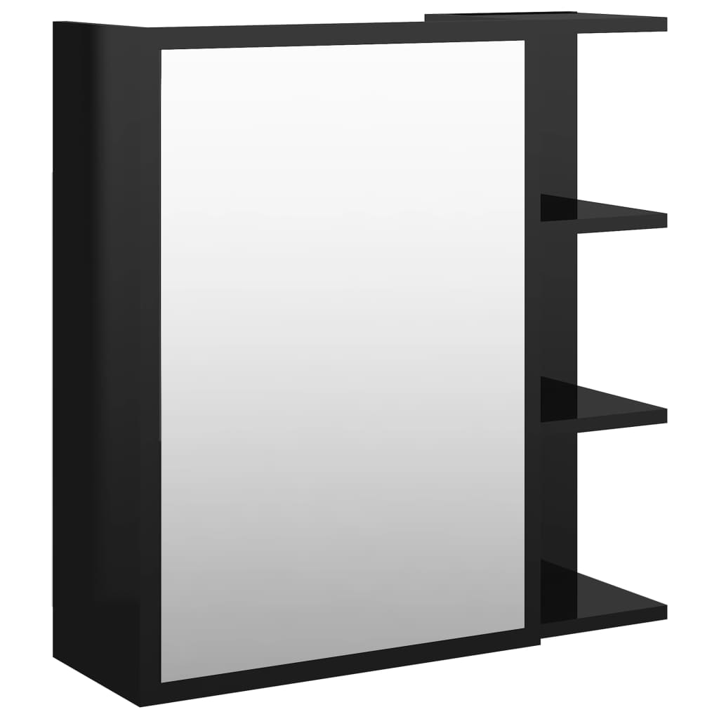 vidaXL Kopalniška omarica z ogledalom visok sijaj črna 62,5x20,5x64 cm
