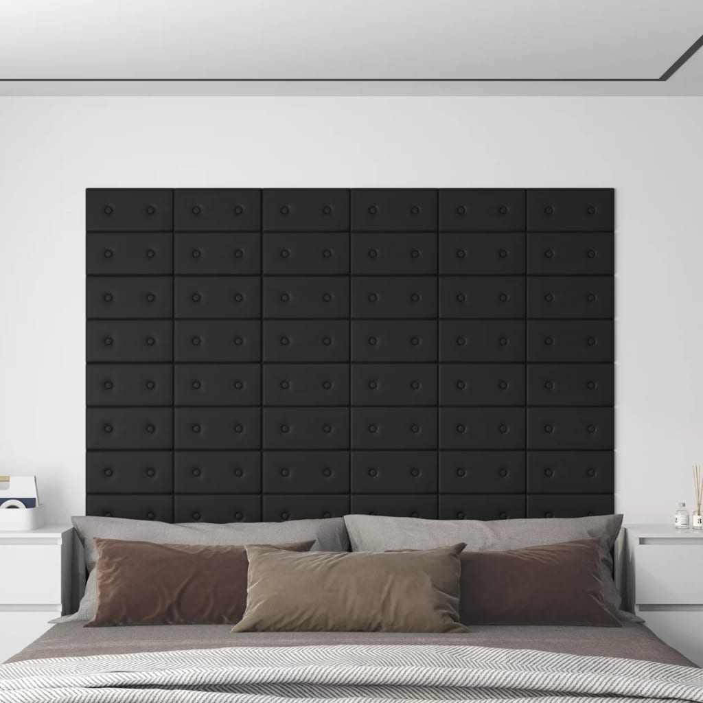 vidaXL Stenski paneli 12 kosov črni 30x15 cm umetno usnje 0,54 m²