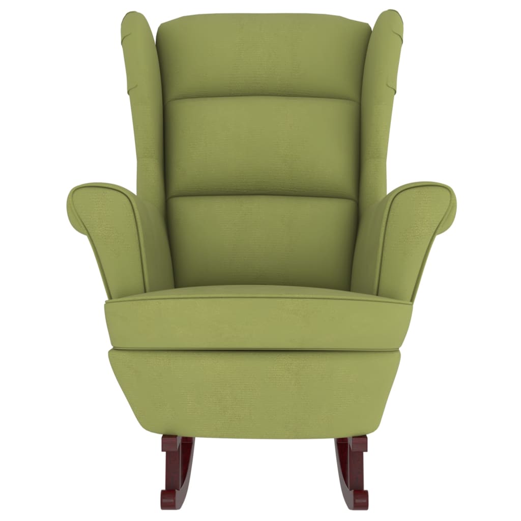 vidaXL Gugalni stol z nogami iz trdnega kavčukovca svetlo zelen žamet