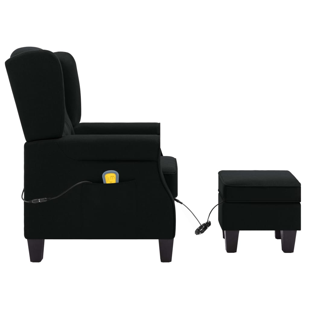 vidaXL Masažni stol s stolčkom za noge črno blago